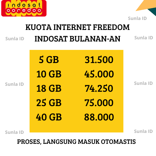 Kuota INDOSAT 5GB, 10GB, 18GB, 25GB, 40GB, 70GB l 30 Hari-an