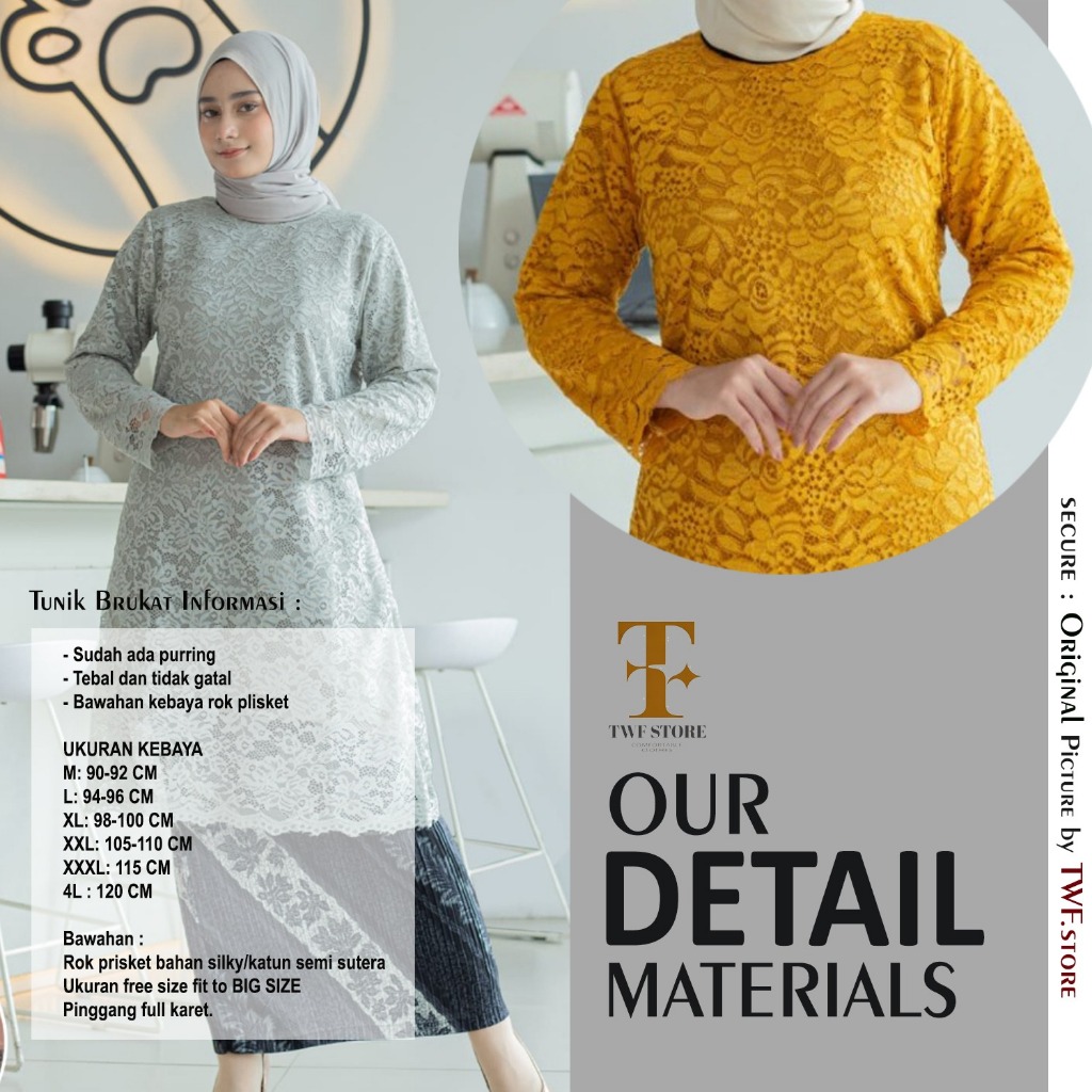 SETELAN KEBAYA TUNIK BROKAT JUMBO WARNA HITAM /KEBAYA KONDANGAN MODERN - SET MOCCA