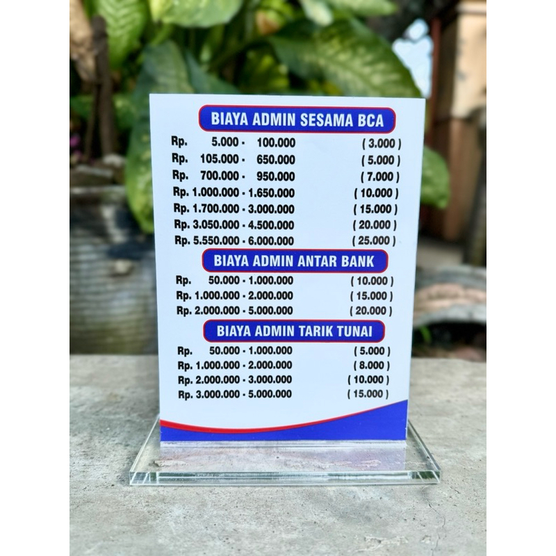 

AKRILIK MEJA 15x20cm BAHAN TEBAL BISA EDIT/CUSTOM BIAYA LAYANAN AGEN BANK PER-BANKAN