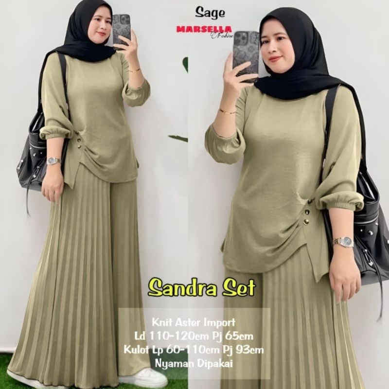sandra one set knit ori marsela tunik knit import celana highwaist kulot kaos knit import kulot knit
