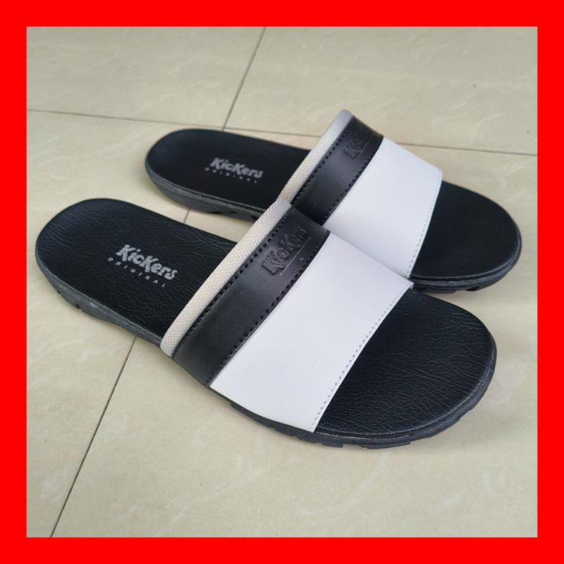 Sandal kickers sandal kulit hitam putih sandal pria sandal selop