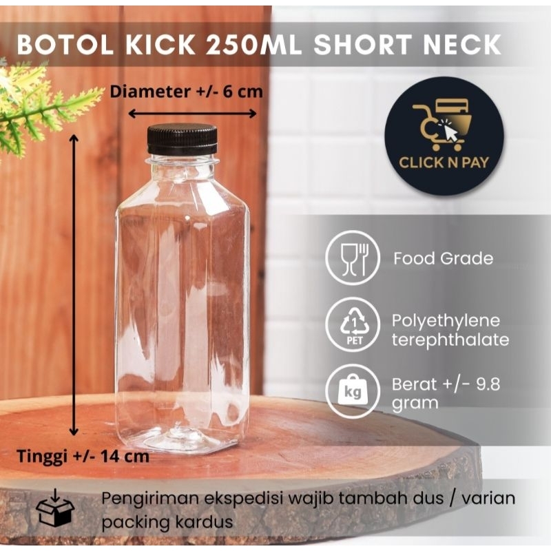 Isi 35 Pcs Botol Kick 250ml Short Neck/ Botol Jus/ Botol Liang Teh EKONOMIS