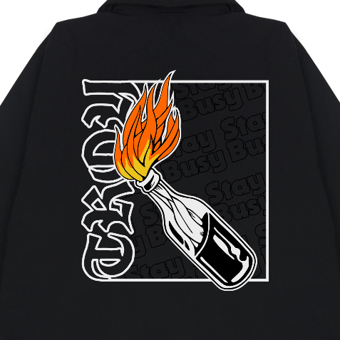 Troy Company Coach Jacket Fire Bottle Black - Jaket Windbreaker Hitam WN 3122