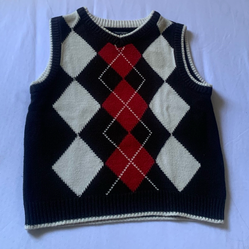 mini crop vest argyle black white red