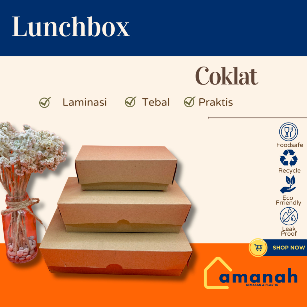 Lunchbox Laminasi / Dus Nasi Coklat Laminasi / Dus Nasi Kraft S M L