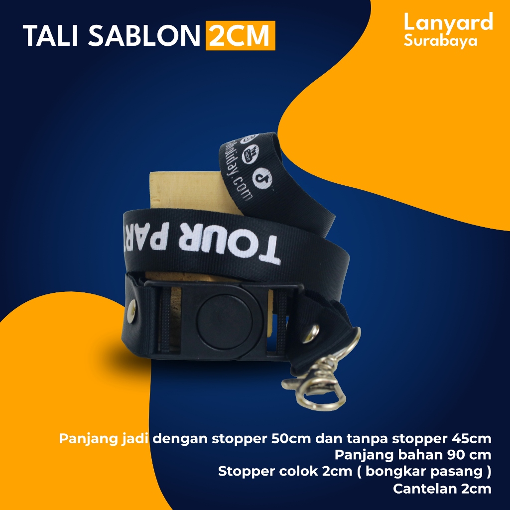 

Sablon Tali Lanyard Idcard Custom / Cetak Tali Lanyard Idcard dengan sablon Tulisan Custom Tali 2cm dengan stopper gantungan