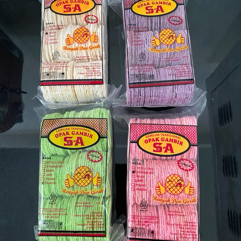 

Opak Gambir merk SA manis renyah 125gr