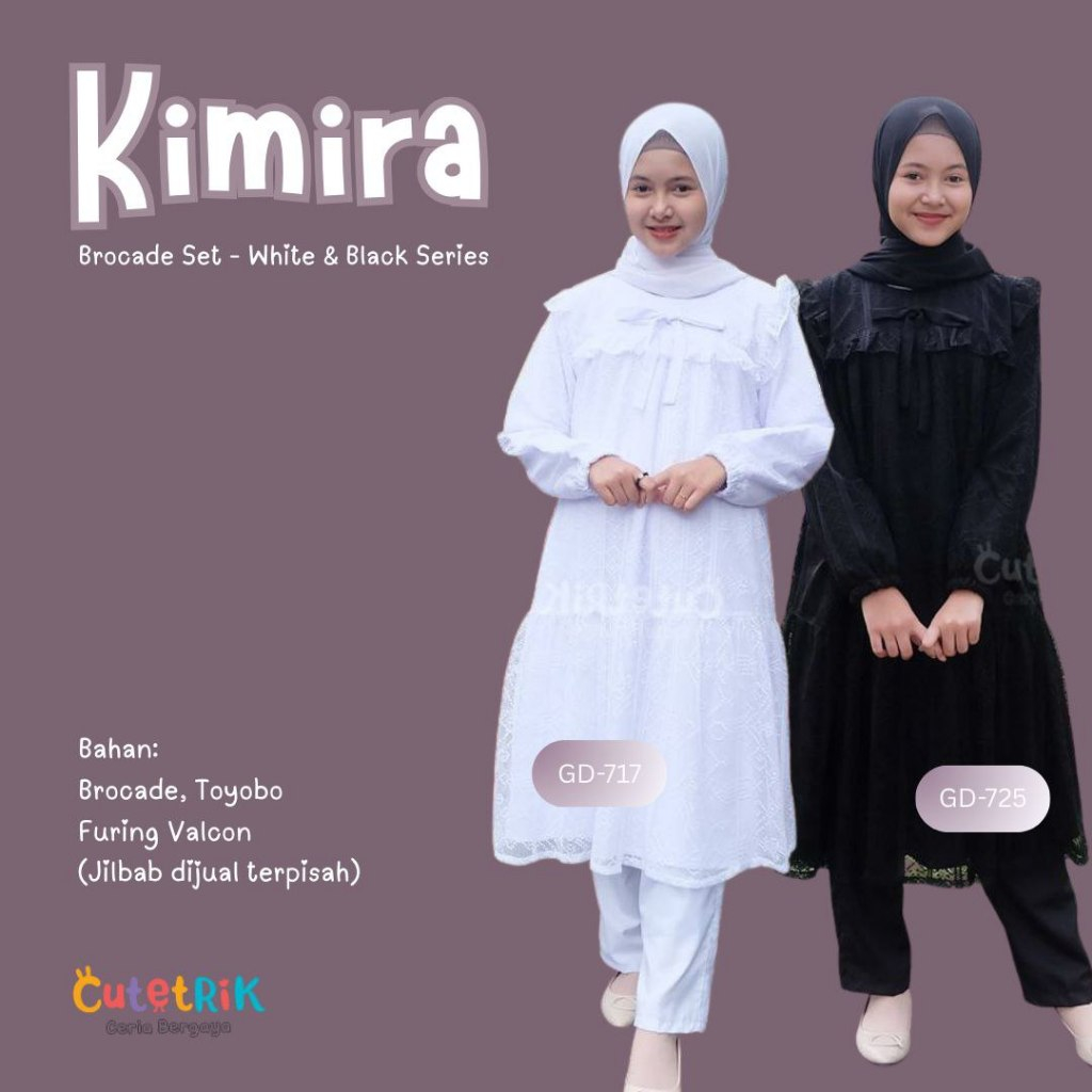 (1 tahun s.d Dewasa) Baju Muslim Setelan Tunik Celana Hitam Putih Anak Remaja Dewasa Cutetrik Kimira