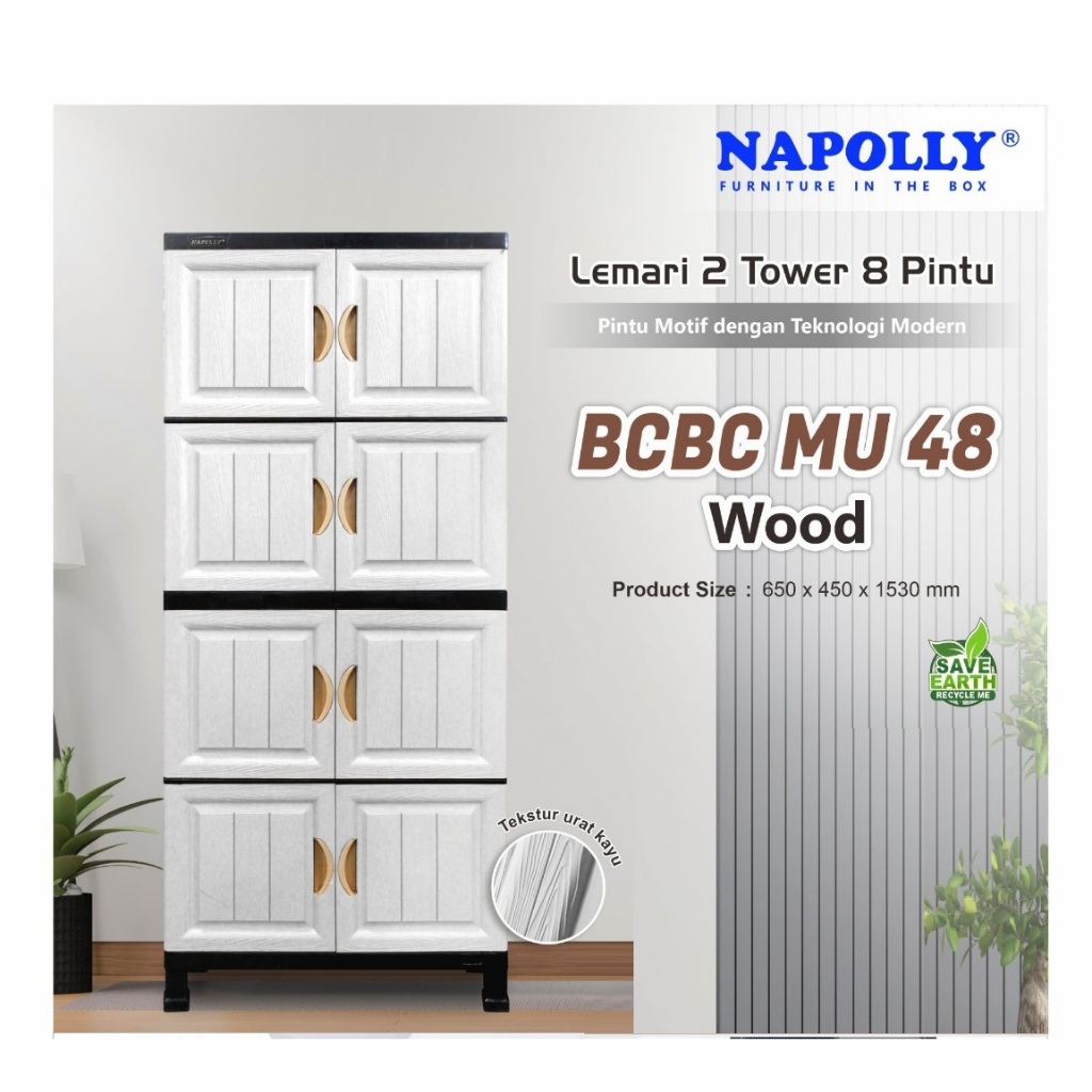 NAPOLLY Lemari Plastik Serbaguna 4 susun 8 Pintu JUMBO BESAR BCBC MU 48