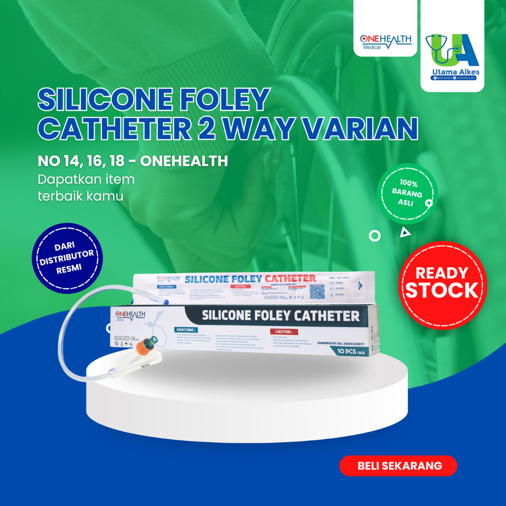 Foley Catheter Silicone OneHealth 2-Way | No 14 16 18 | Kateter Urine Steril