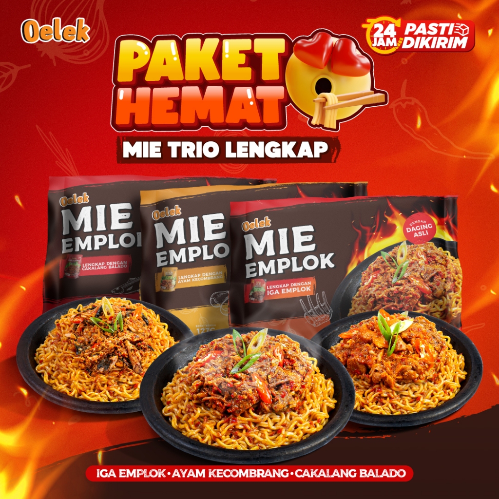 

[Dapat 3 Pcs] Paket Mie Emplok Goreng Combo Tiga Varian Iga Emplok / Cakalang Balado / Ayam Kecombrang / Mie Pedes Spicy Instan Siap Saji