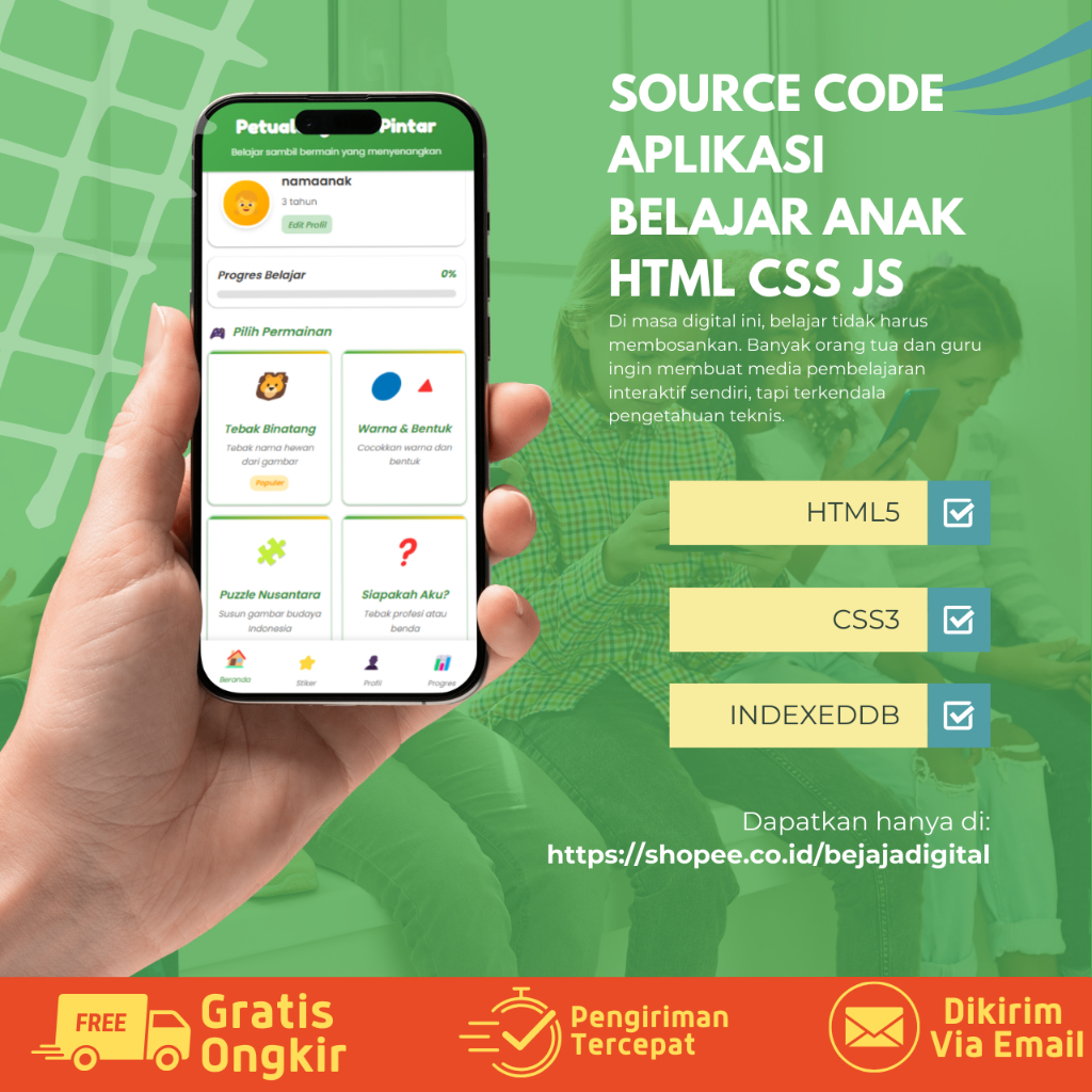 Source Code Aplikasi Belajar Anak HTML CSS JS | Web Interaktif Edukasi Offline by Bejaja Digital
