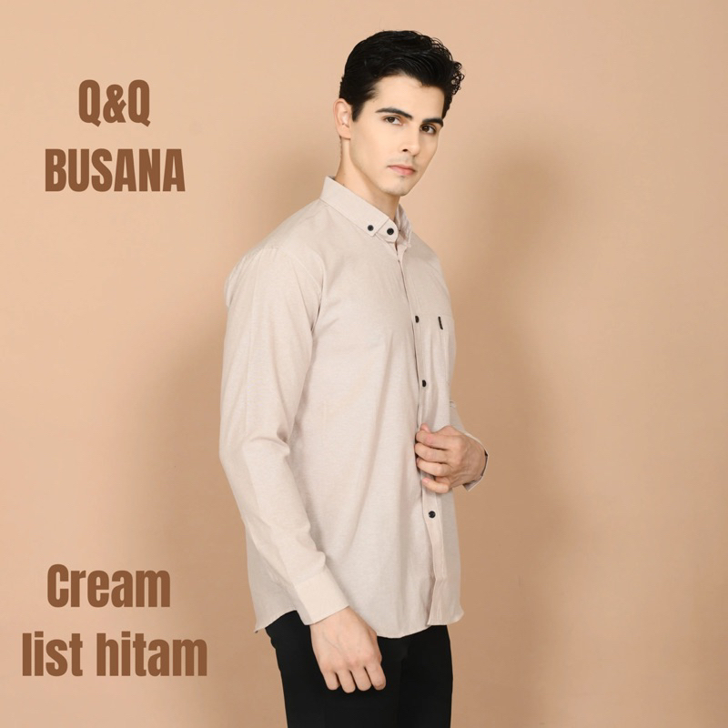 Kemeja Polos Pria Motif List Casual Simple Premium ,Lengan Panjang Baju Cowok Paling Hits Kekinian