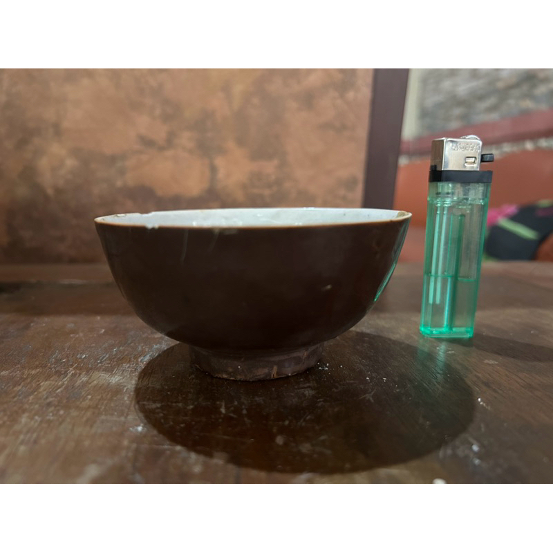Keramik China Kuno Dinasty Mangkok Coklat Antik