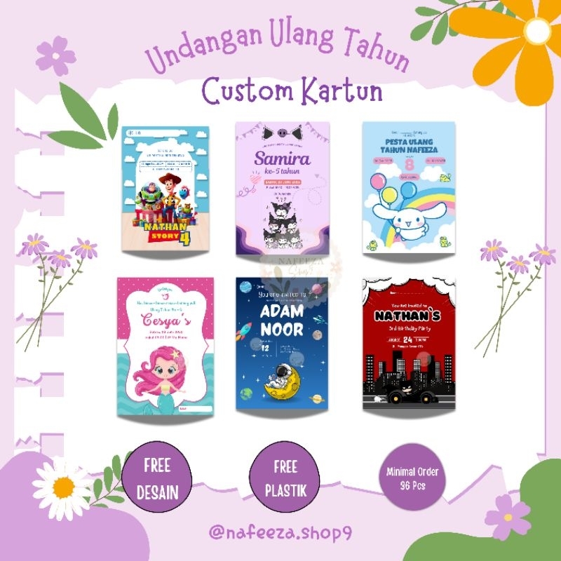undangan ulang tahun Kuromi cinamoroll SpongeBob tayo doraemon toy story superhero lucu murah custom