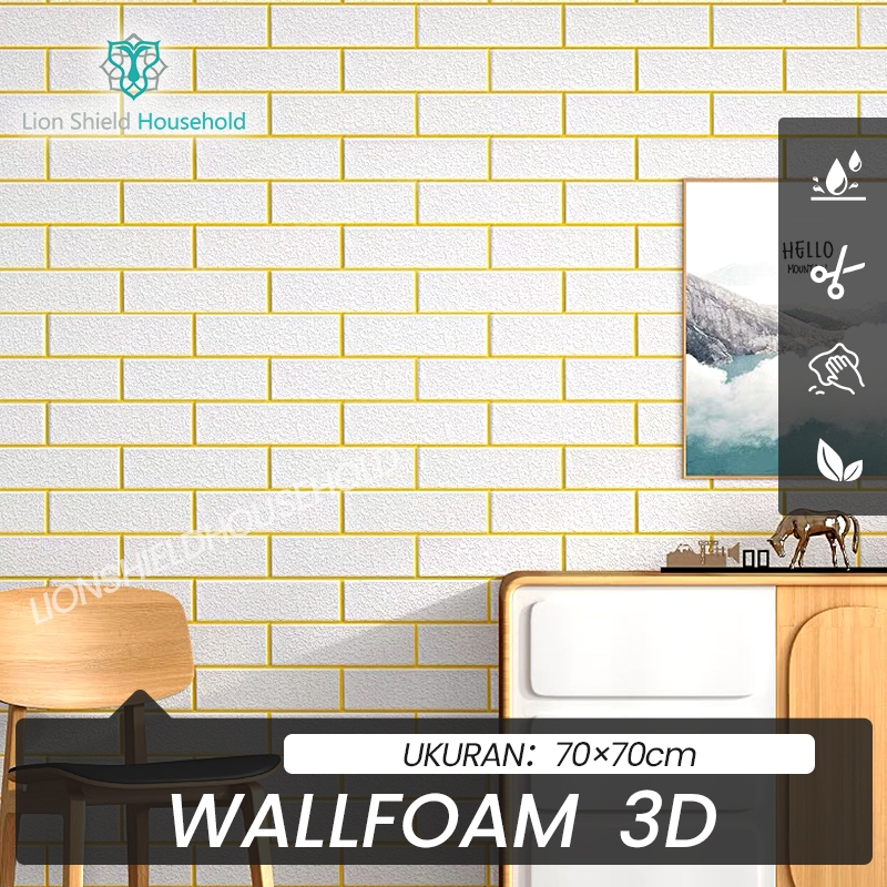 Wallpaper Dinding Garis emas Foam Timbul 3D Bata Classic Brick 70cmx70cmx5mm