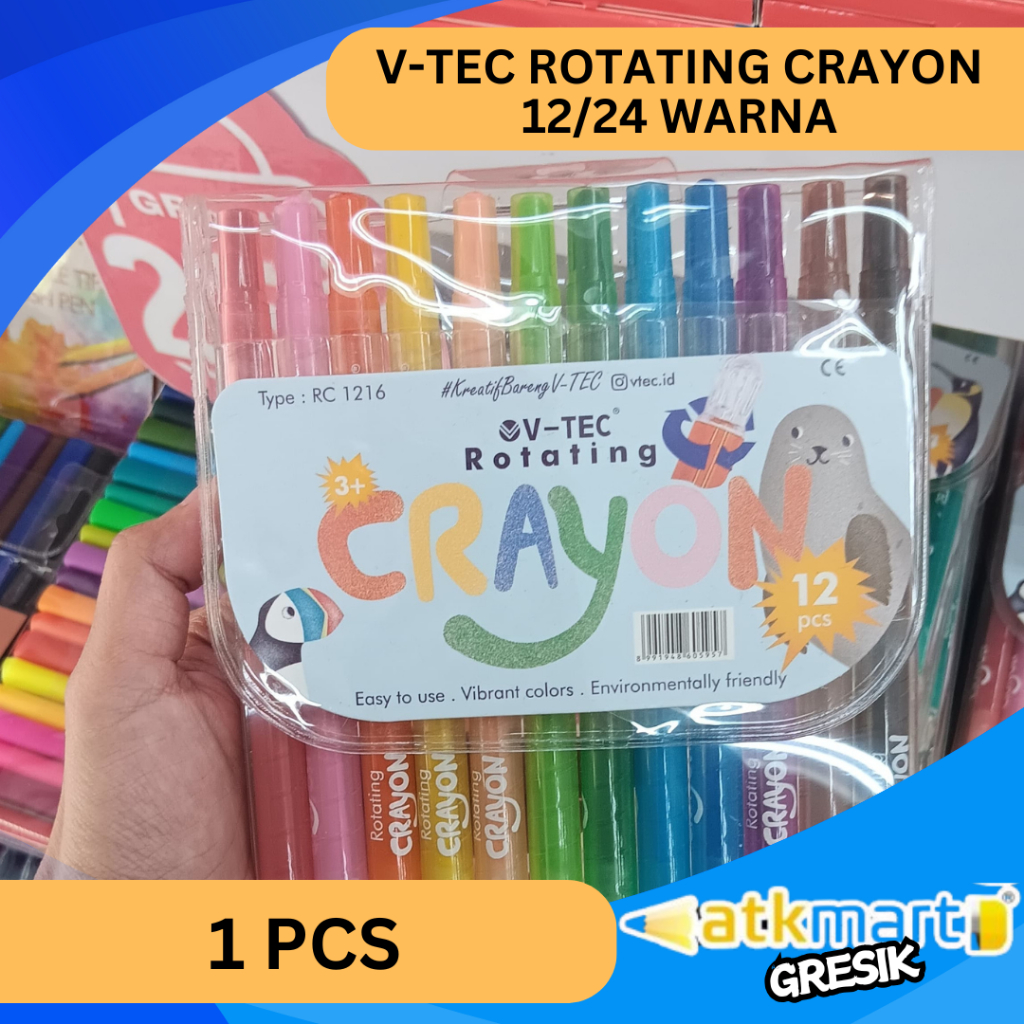 

V TEC ROTATING CRAYON UKURAN BESAR / KECIL KRAYON PUTAR 12 WARNA 24 WARNA / TERMURAH KRAYON ANAK