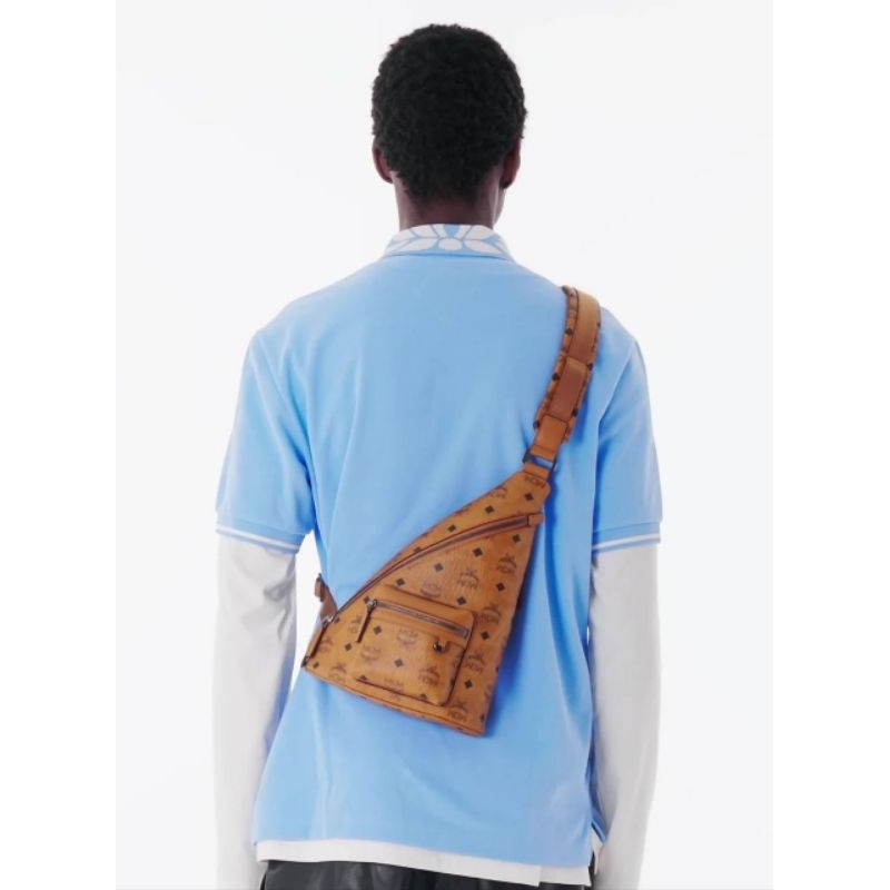 MCM Mini Aren Visetos Sling Bags Cognac
