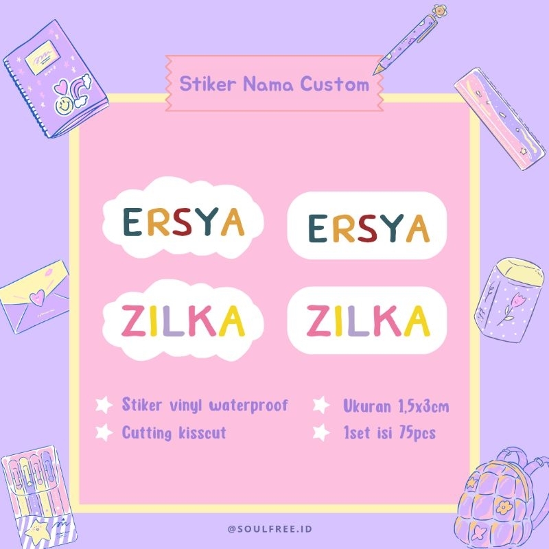 

Stiker Nama Custom / stiker vinyl matte / stuker anti air / stiker anak lucu / RAINBOW FONT