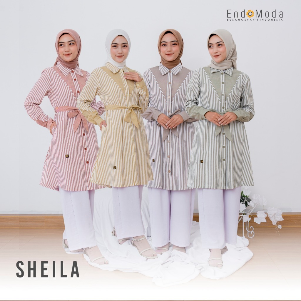 Atasan Tunik Panjang Katun Motif Kotak-Kotak Wanita Muslimah Kekinian Tunik Sheila Kemeja OOTD Ngamp