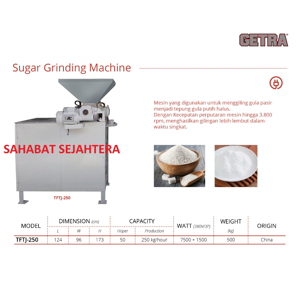 GETRA Sugar Grinding Machine TFTJ-250 - Mesin Giling Gula Halus / Mesin Tepung Gula Stainless Steel