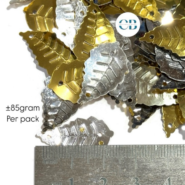 Manik Daun Gold Silver 85 gram| Manik Bunga Hias Jahit Tempel | Aksesoris Kebaya & Craft DIY