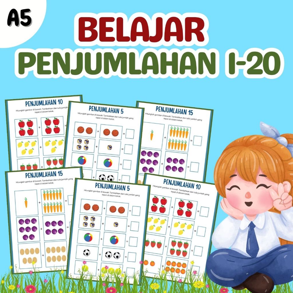 Pengurangan dan Penjumlahan Lembar Kerja Matematika/Soal Latihan Matematika Anak TK PAUD - (1-20)