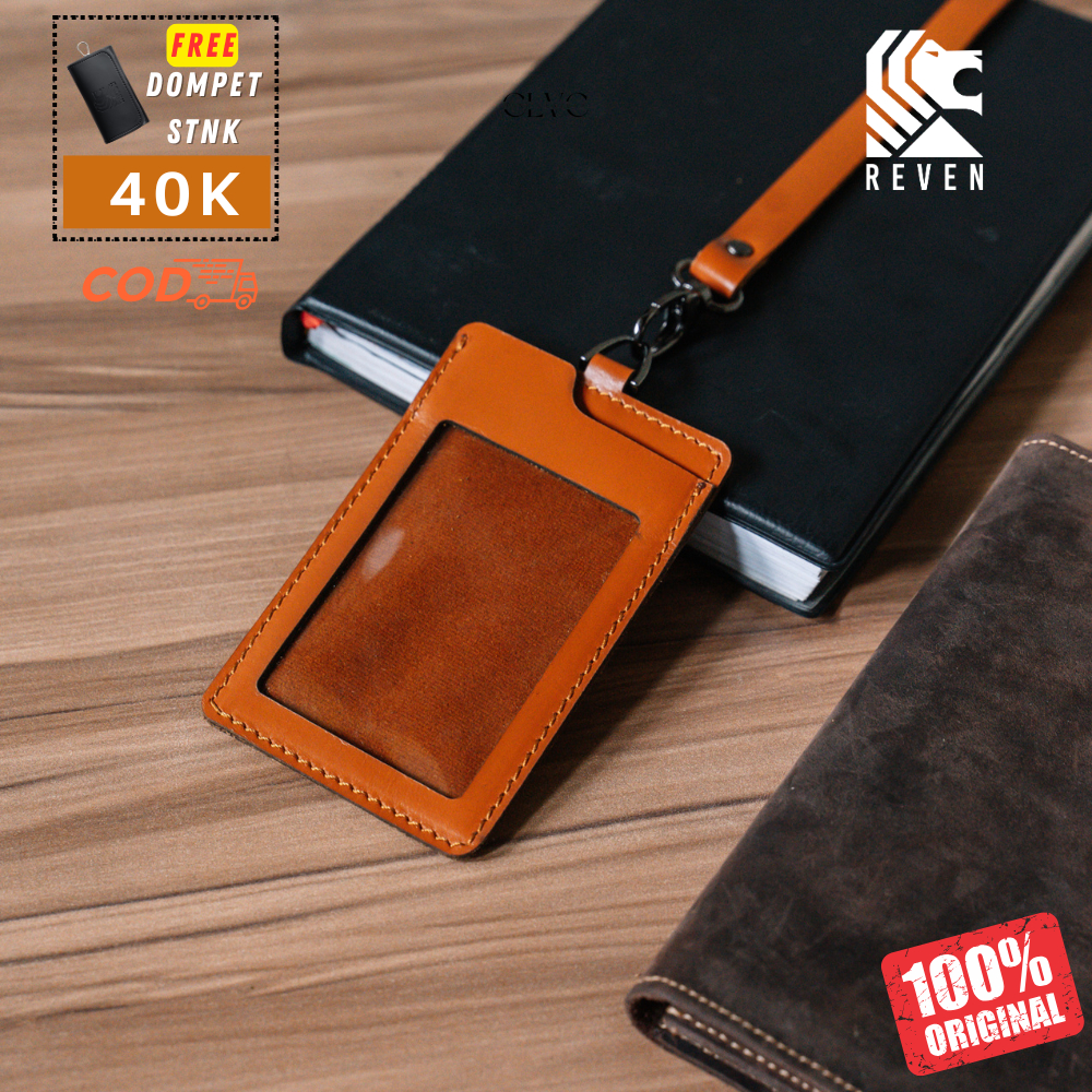 

ID Card Holder Name Tag Pria Wanita Arca Lanyard Kulit Sapi Asli Model Kalung Premium Original