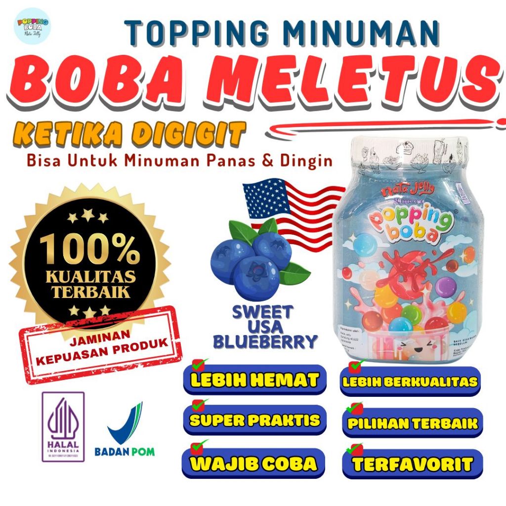 

Boba Meletus Dimulut Topping Minuman Instan - Popping Boba Pecah Dimulut Rasa Blueberry 500 Gram | Cocok Untuk Semua Minuman | Popping Boba Nata Jelly