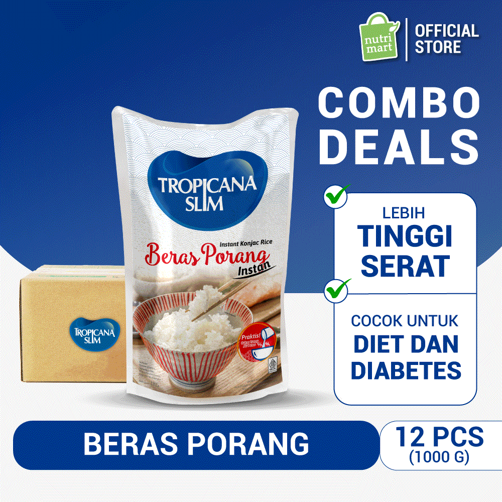 

1 Karton - Tropicana Slim Beras Porang Instan 1000 Gram (12 Pouch) - Beras Diet Porang Instant