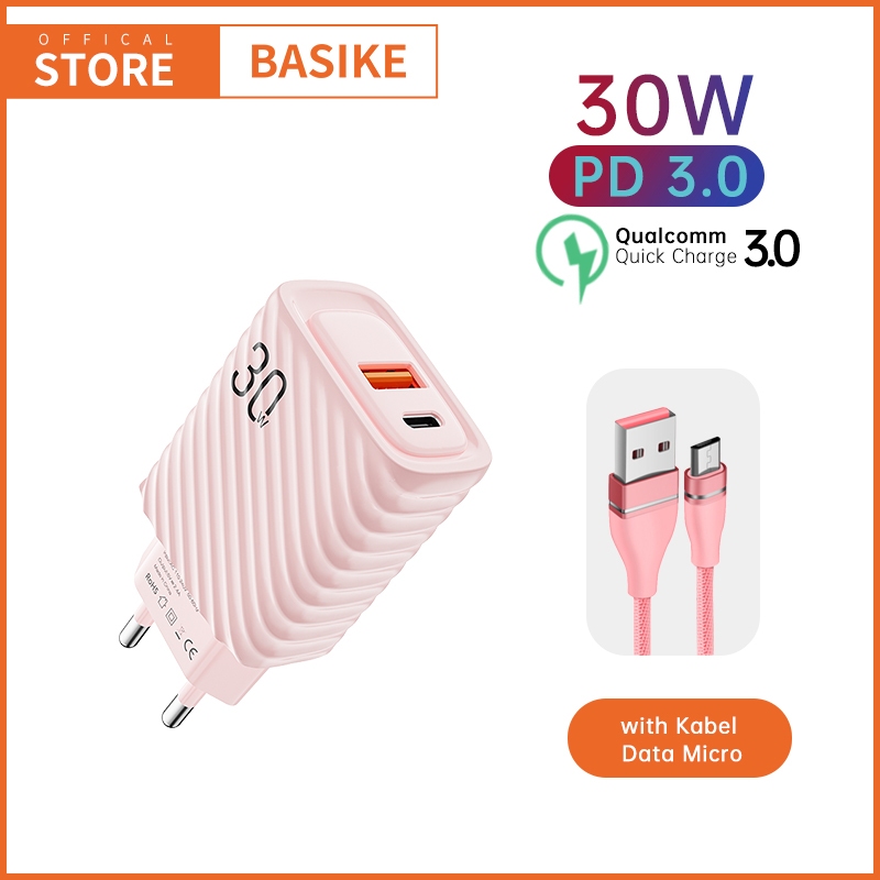 [HOT]BASIKE Charger Type C Fast Charging 30W & kabel Data Type C Combo Set Quick 4.0 original