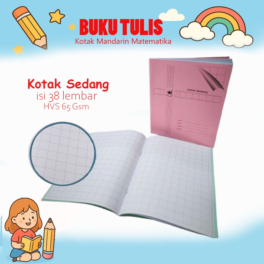 

ghg 10 Buku Tulis Kotak Besar Mandarin / Kotak Sedang / Kotak Kecil / Garis 5 / Garis 3 / Matematika