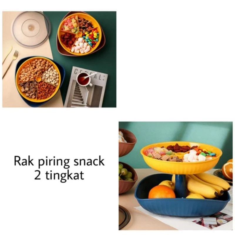 PIRING SNACK SUSUN 2 PLASTIK piring makanan ringan piring snack putar piring serbaguna putar