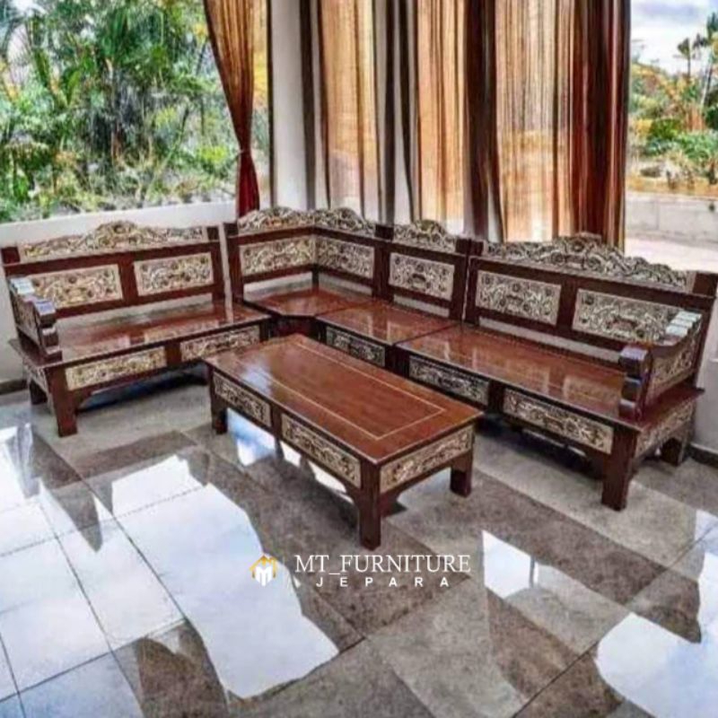 Kursi Tamu Sudut Bagong Kayu Jati Jepara