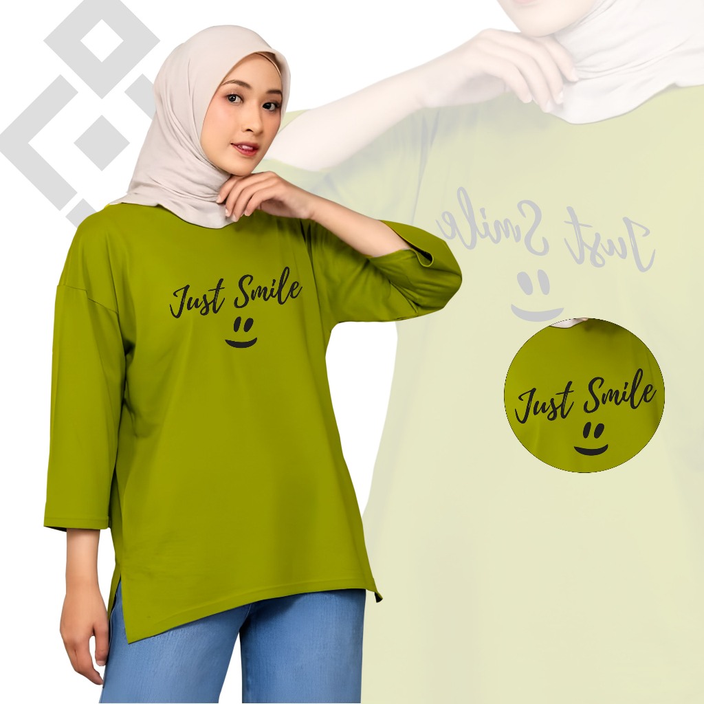 BAJU ATASAN WANITA JUST SMILE OVERSIZE KEKINIAN