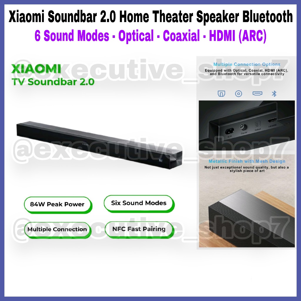 Mi Soundbar 2.0 Home Theater Speaker Bluetooth  - 6 Sound Modes - Optical - Coaxial - HDMI (ARC)