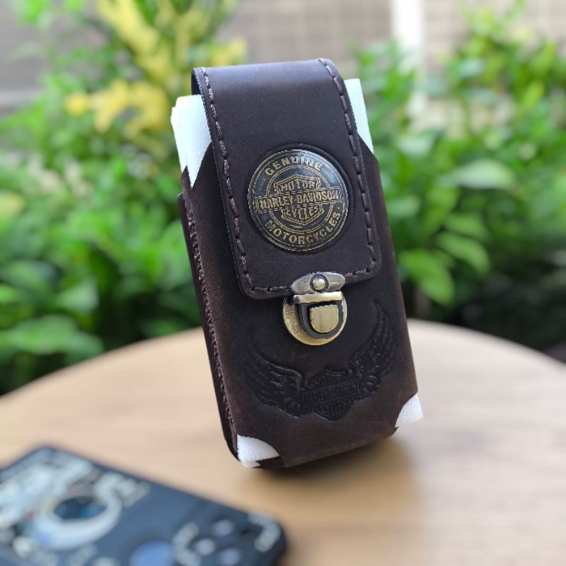 Dompet hp pinggang pria kulit asli double slot