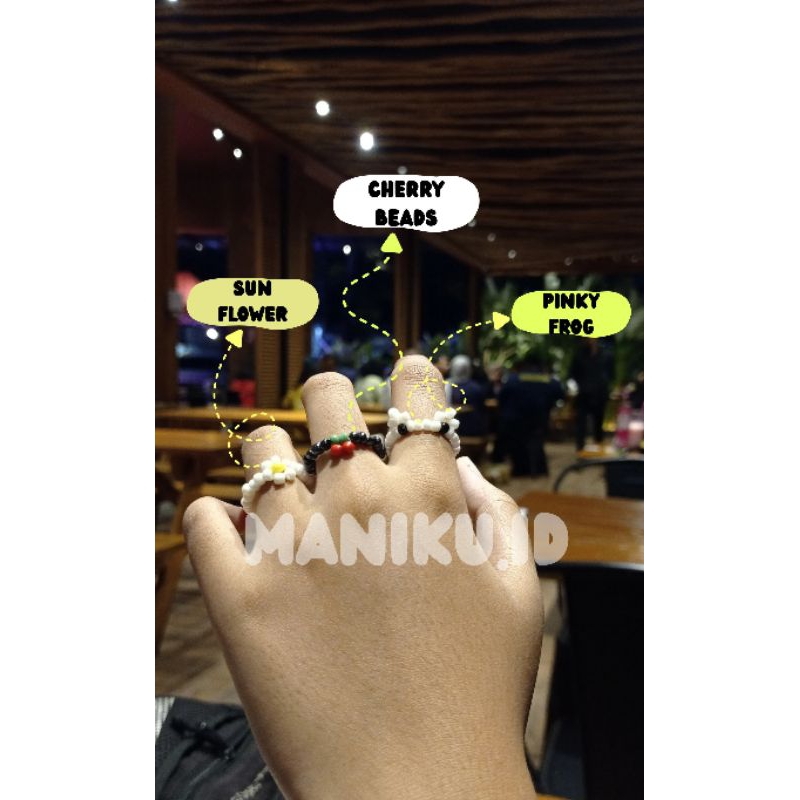 MANIKU.ID Cincin manik daisy/cherry beads/pinky frog Kpop