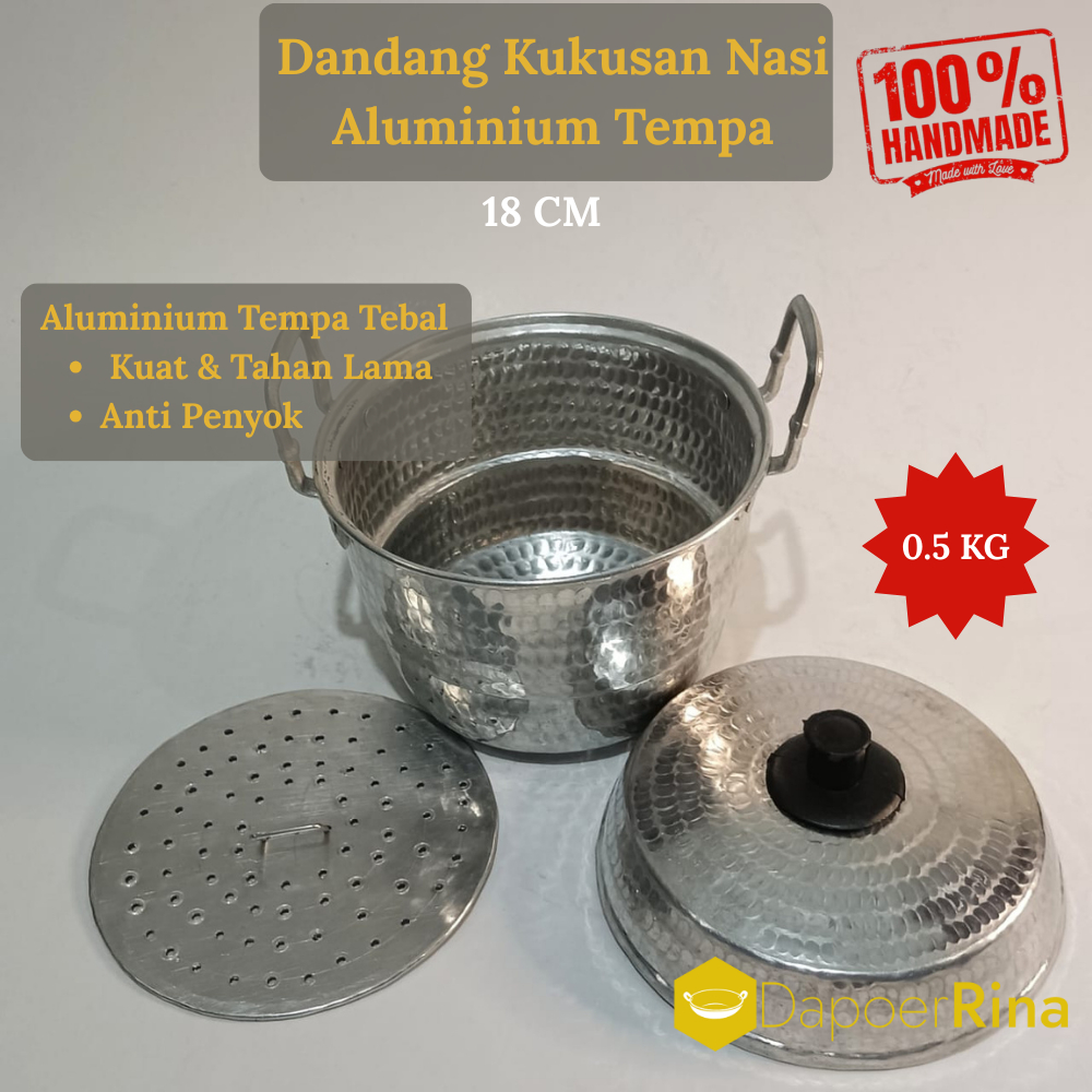 Dandang Sabruk Kukusan Nasi Kecil 18cm – Aluminium Tempa Handmade, Kapasitas 0.5kg Beras