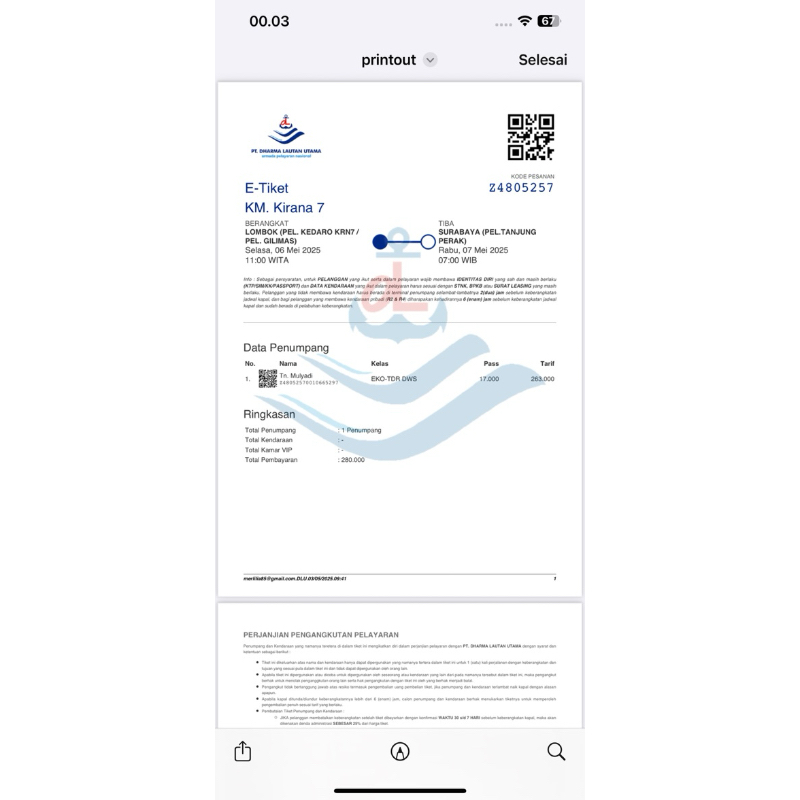 Dummy Tiket Kapal Laut Dul Feri