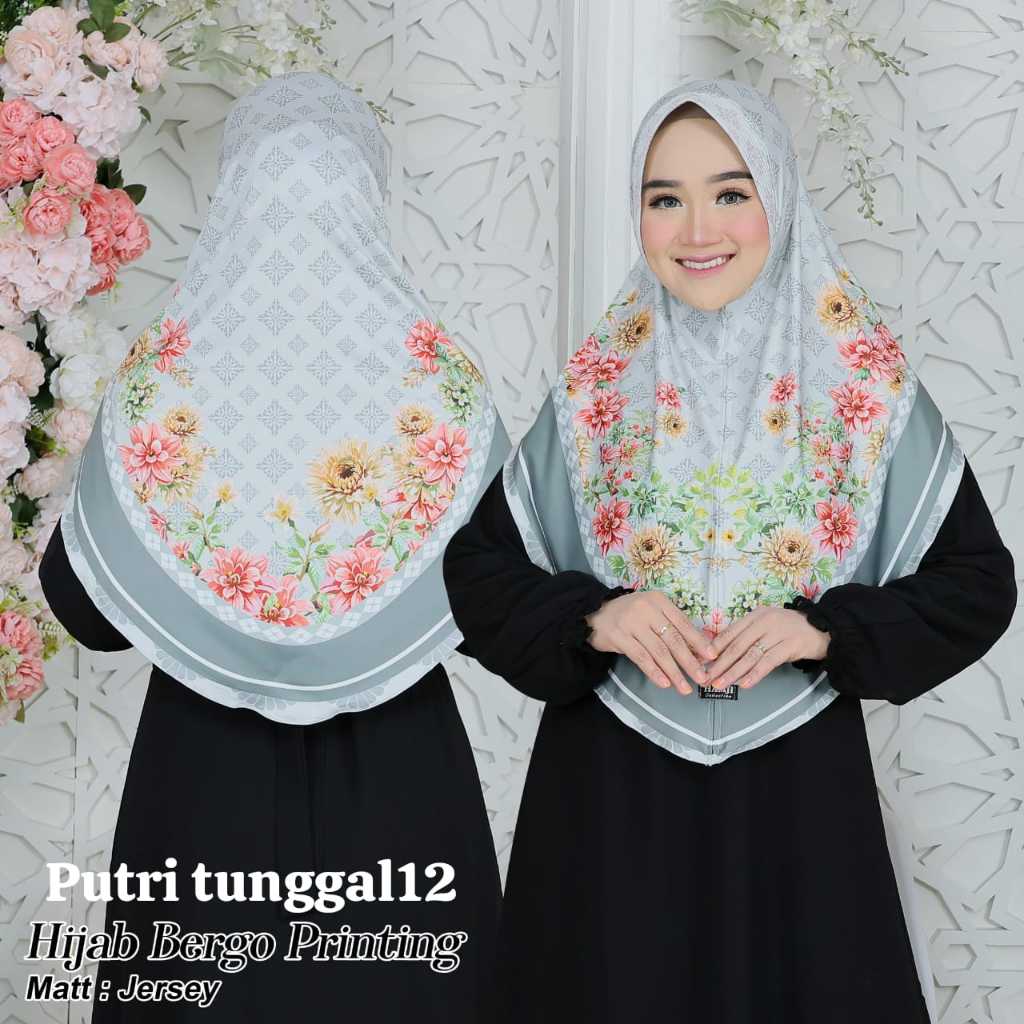 Bergo Hijab Instan Hijab Bergo Jersey Premium toko putri tunggal12 Printing Bunga Sublim