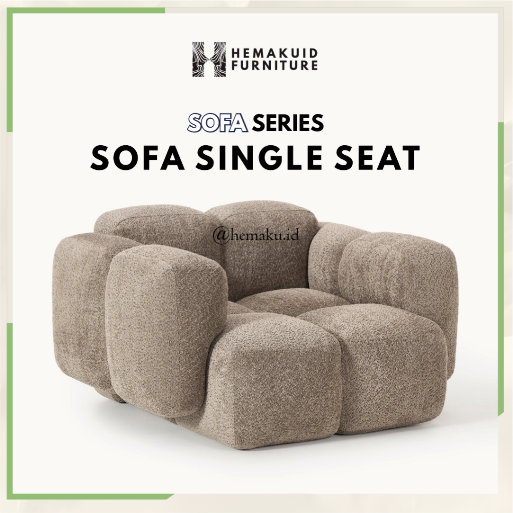 Sofa Modular Single Seat – Bouclé Beige dengan Sandaran Tangan
