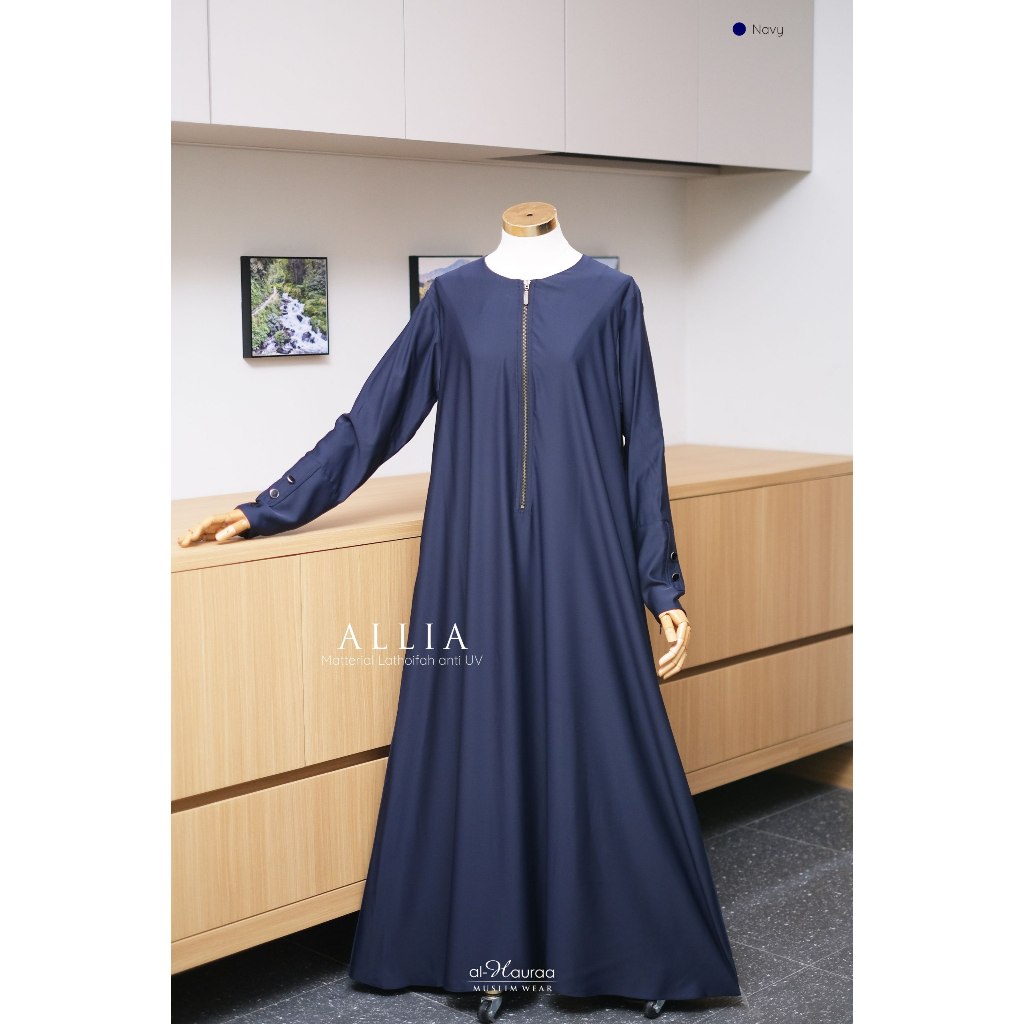 Gamis Allia Navy by Al Hauraa | bahan Lathoifah anti UV | Black series | Gamis Abaya Umrah | Gamis A