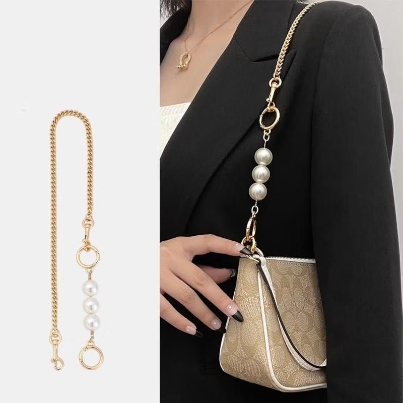 RANTAI TAS HIAS MUTIARA SELEMPANG SILVER GOLD CANTIK SIMPLE CHAIN BAG STRAP