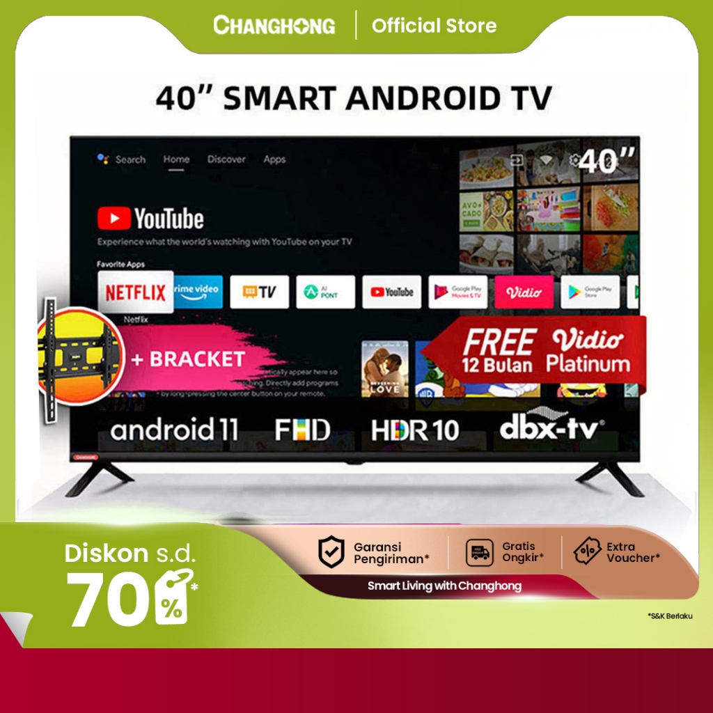 Changhong 40 Inch Newest Android 11 Frameless Smart TV Digital 40 Inch Digital TV FHD LED TV-L40G7N 