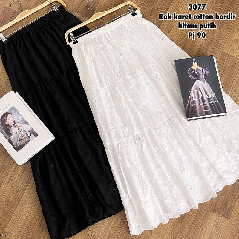 ROK KATUN BORDIR hitam putih