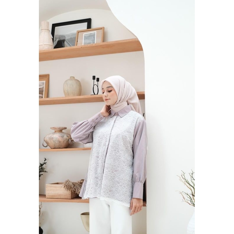 Atasan Kemeja Wanita Import Kombinasi Renda