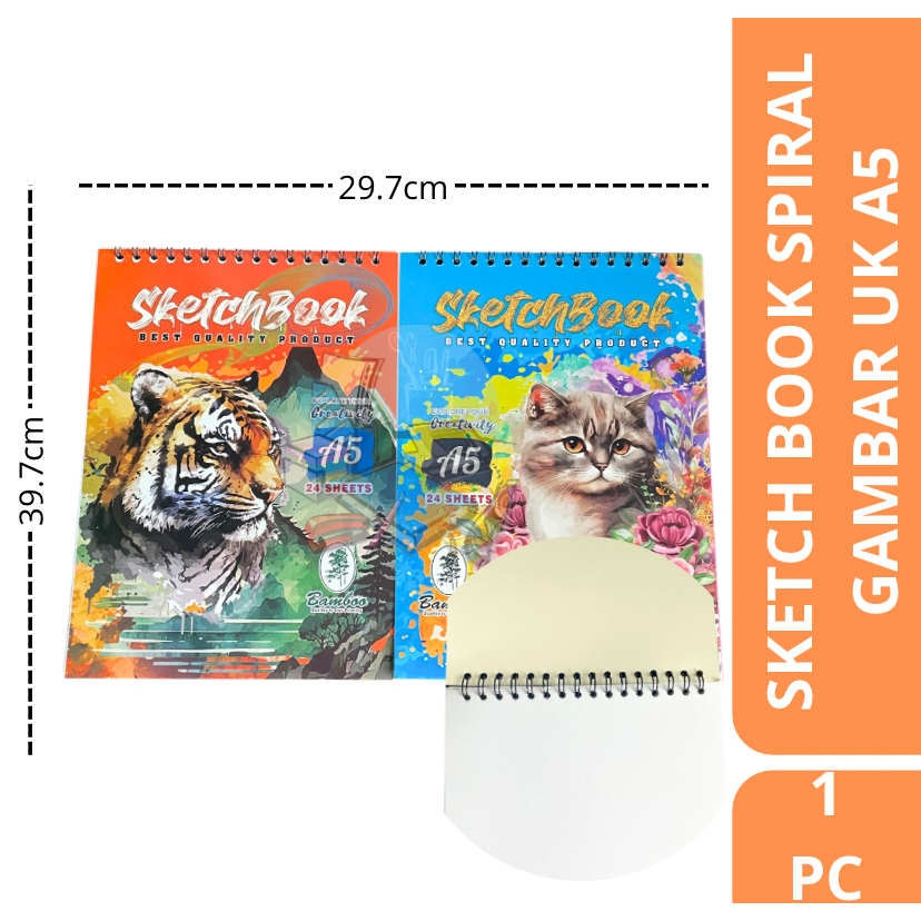 

[1 PC] Buku Gambar Sketsa Spiral / Buku Sketchbook Drawing Ukuran Kecil A5 Isi 24 Lembar Bamboo