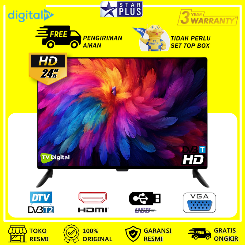 TV LED 24 INCH DIGITAL TV LAYAR HD SUPPORT HDMI VGA AV DAN USB GARANSI RESMI