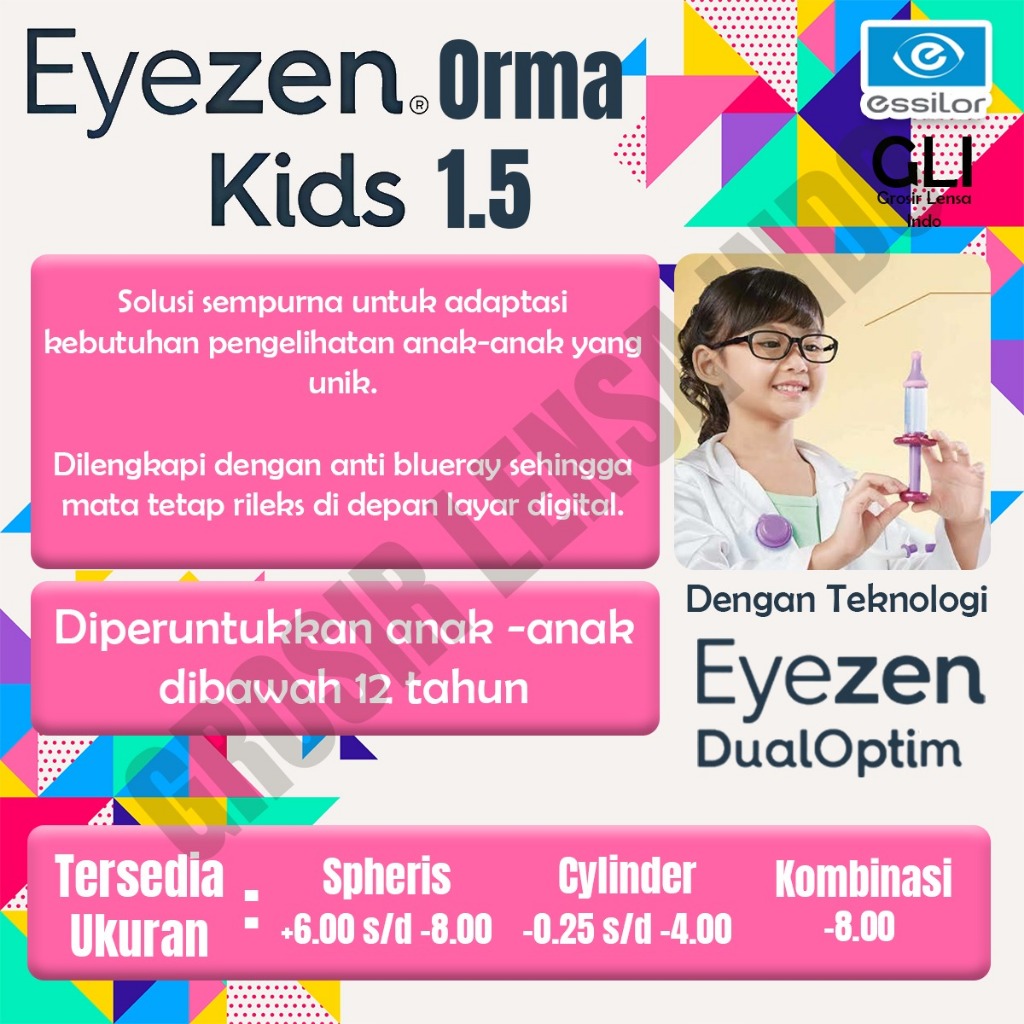 LENSA KACAMATA ESSILOR SV EYEZEN KIDS ORMA 1.5 CRIZAL GARANSI RESMI ESSILOR 2 TAHUN